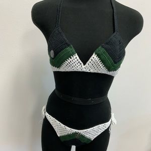 Crochet knit bikini set - green & black